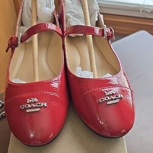 Coach Red Patent Leather Flats with Strap